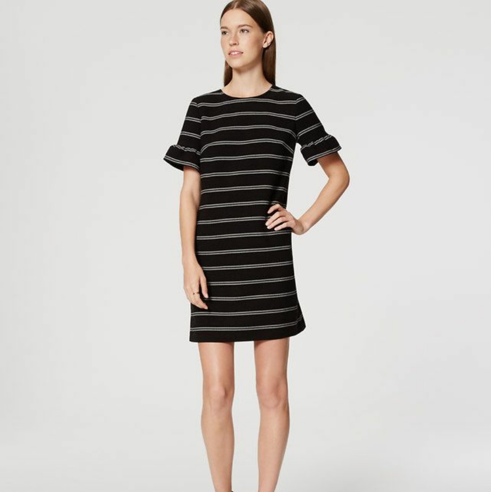 Like New! Ann Taylor LOFT Striped Ruffle Sleeve Shift Dress, Size 14